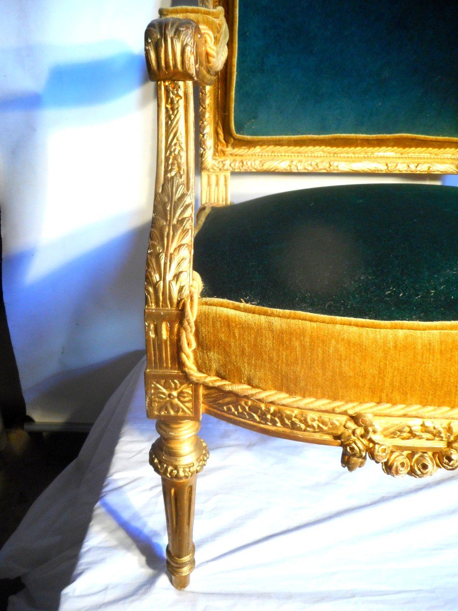 Suite Of Four Carved Armchairs In Golden Wood Nineteenth Time-photo-2