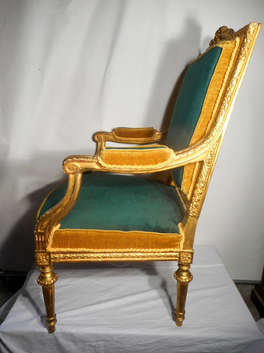 Suite Of Four Carved Armchairs In Golden Wood Nineteenth Time-photo-4