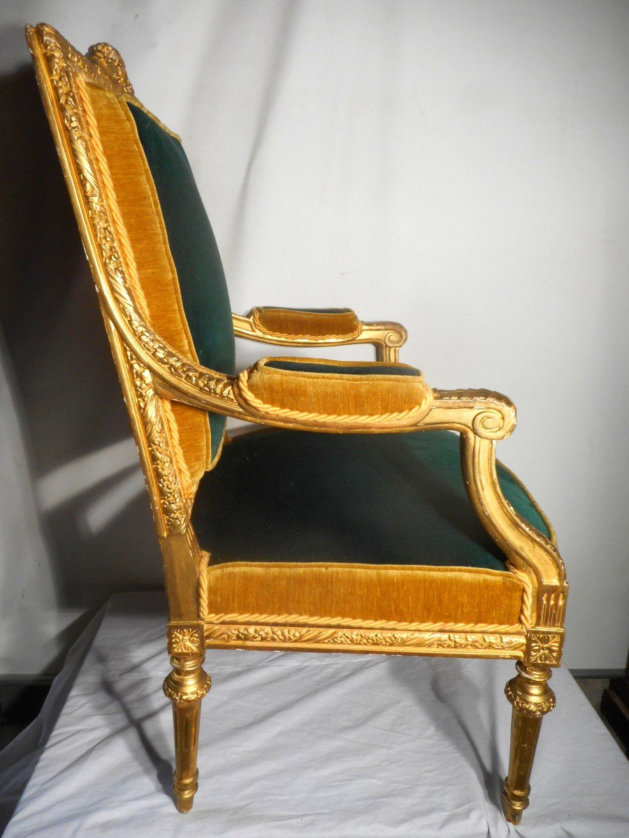 Suite Of Four Carved Armchairs In Golden Wood Nineteenth Time-photo-6