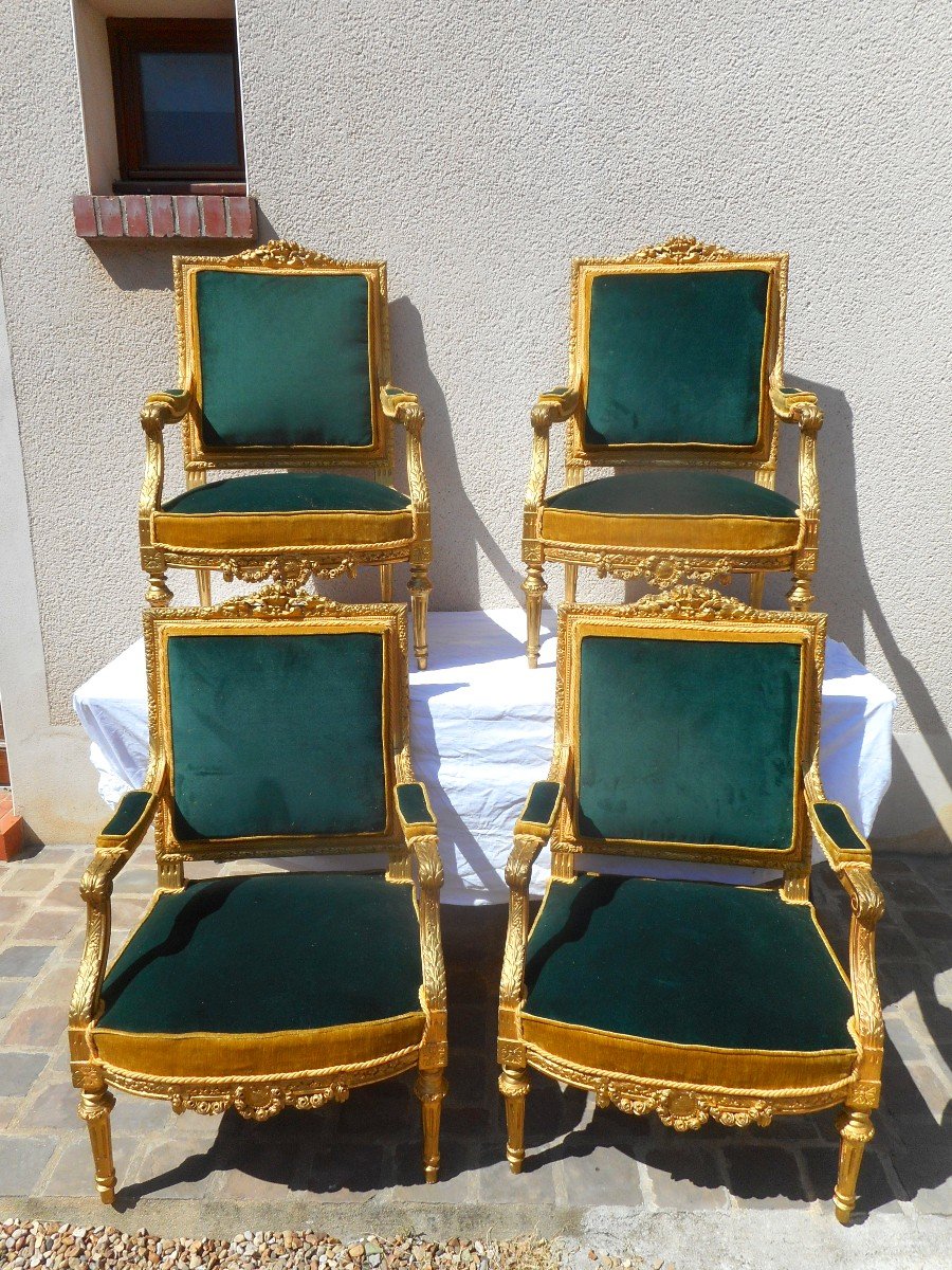 Suite Of Four Carved Armchairs In Golden Wood Nineteenth Time