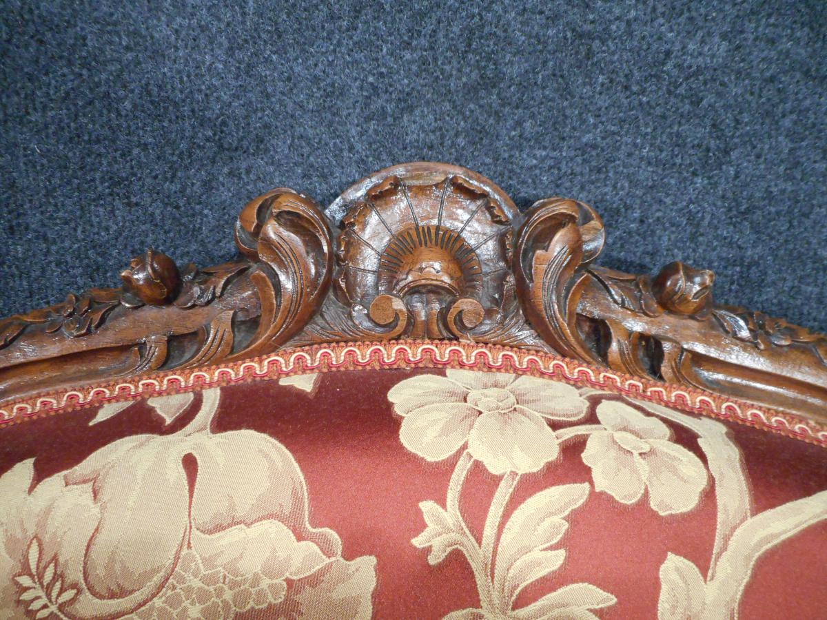 Set Of 4 Chairs Louis XV In Walnut XIX Entirely Retyped Time At Old-photo-1