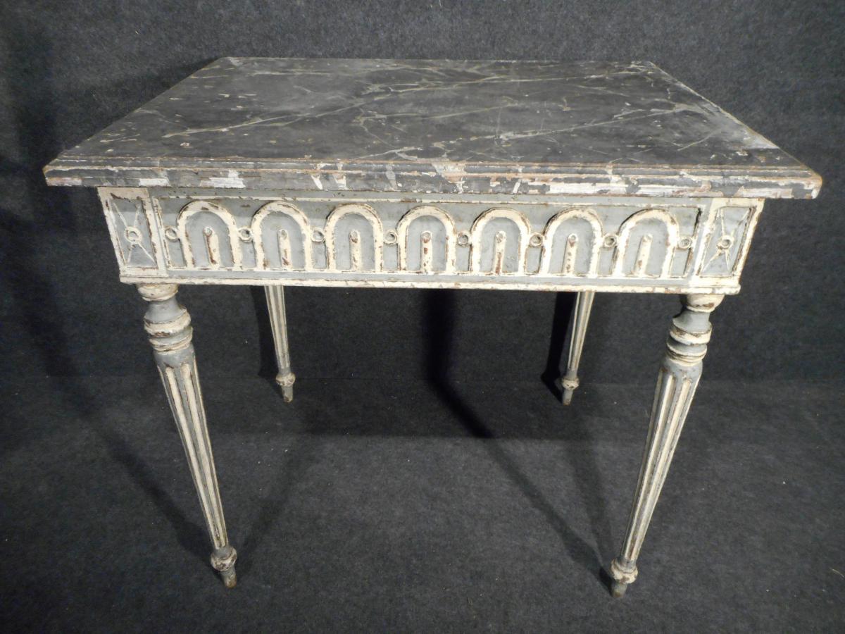 Table ou bureau Louis XVI époque XIXème Sculpté Patine d'Origine Plateau Bois Imitation Mabre