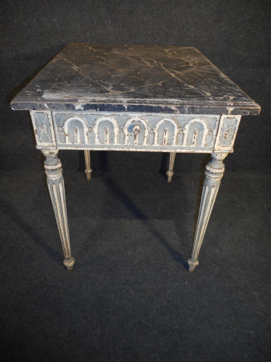 Table ou bureau Louis XVI époque XIXème Sculpté Patine d'Origine Plateau Bois Imitation Mabre-photo-3