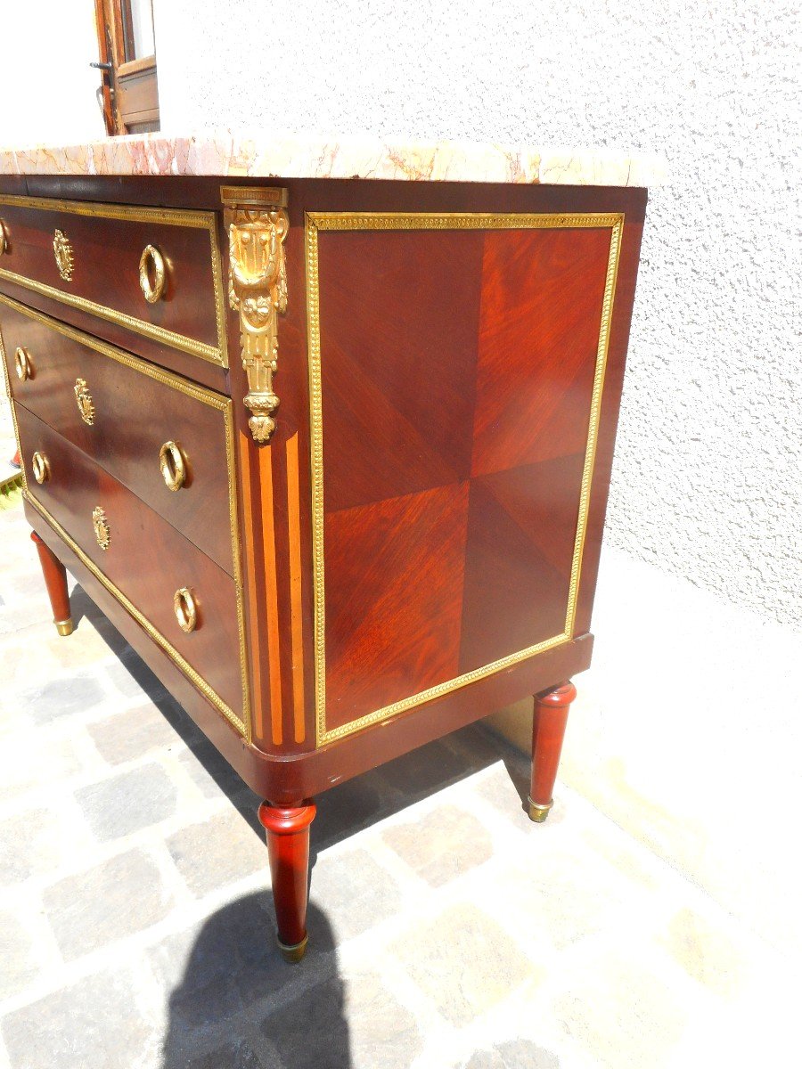 Commode XIXe En Marqueterie Et Bronze Doré Estampillé Krieger Paris-photo-4