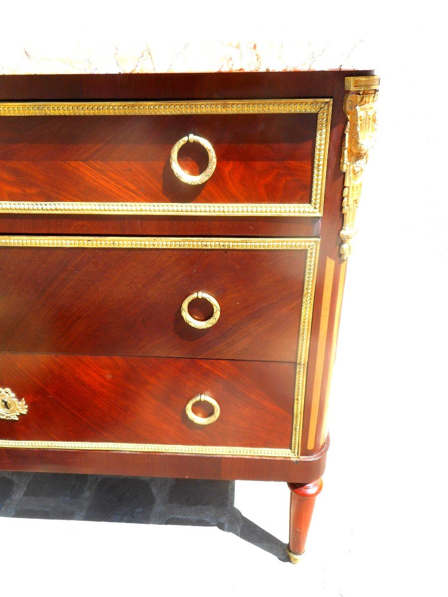 Nineteenth Commode In Marquetry And Gilt Bronze Stamped Krieger Paris-photo-7