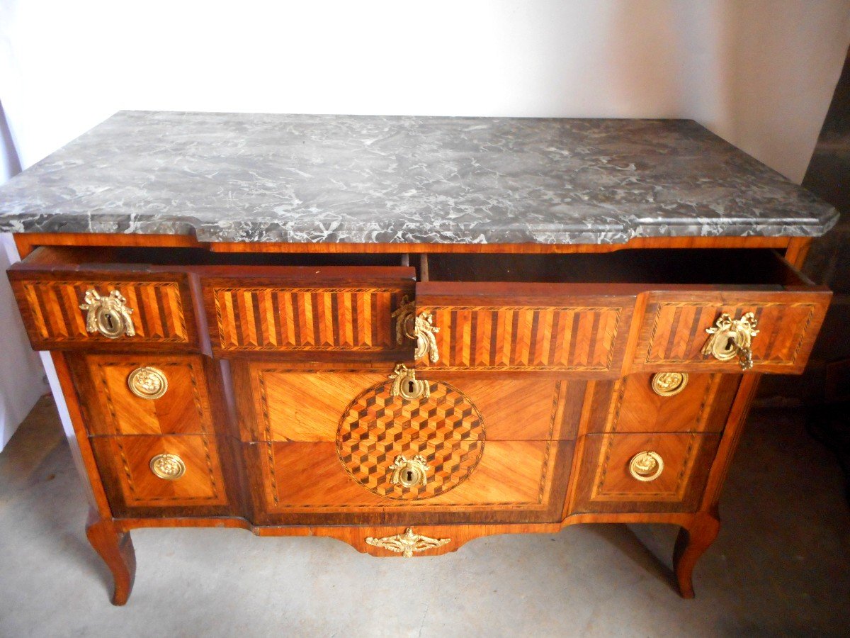 18th Century Commode In Marquetry And Gilt Bronze Stamped F.rubestuck-photo-2