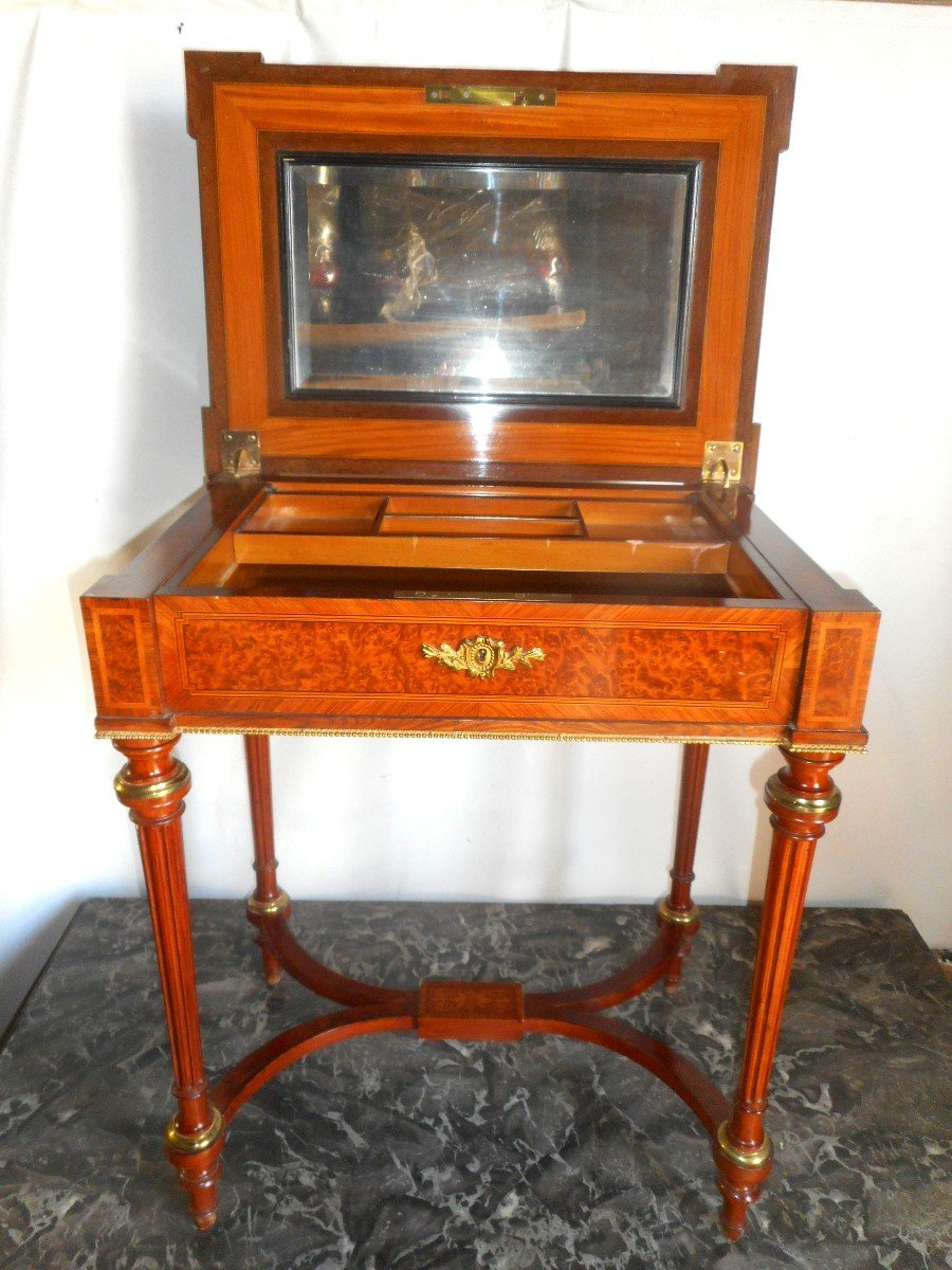 Table Appoint En Marqueterie Et Bronze Doré époque Napoléon III-photo-2