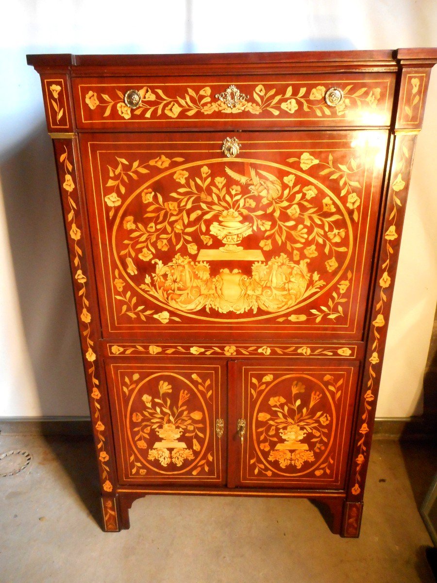 Secretary In Floral Marquetry Charles X Period