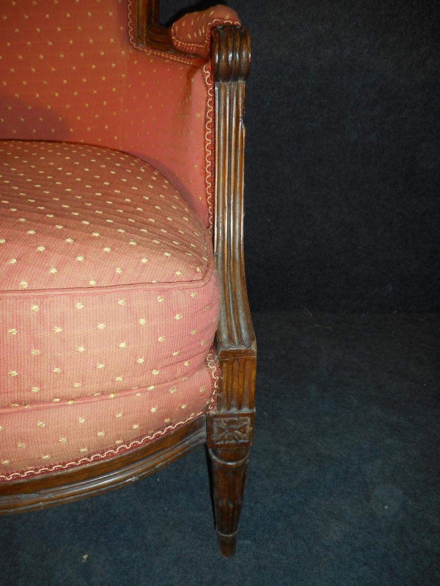 Bergère En Noyer époque Louis XVI Retapissé à l'Ancienne-photo-4