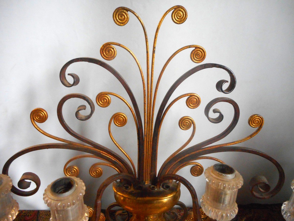 House Lamp Rings In Wrought Iron And Glass 1950s-photo-2