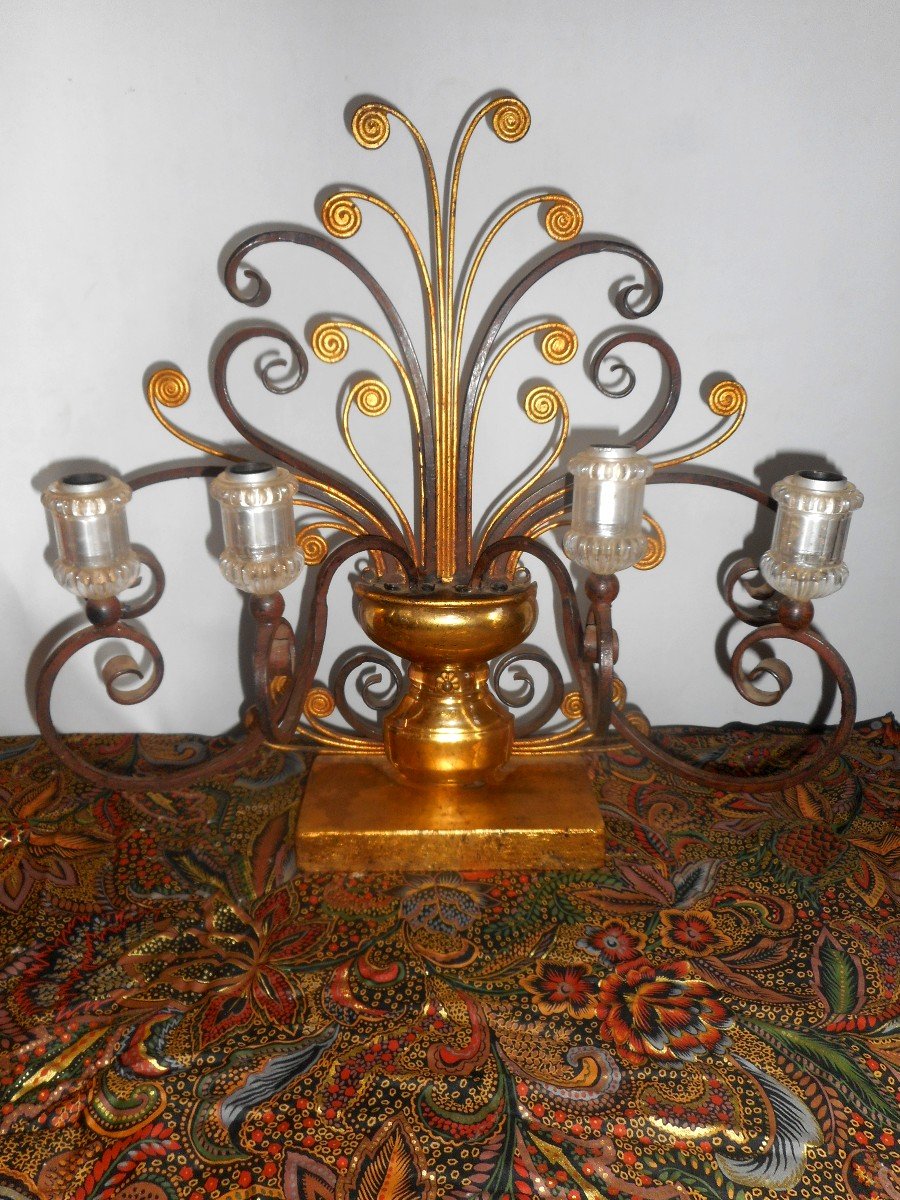 House Lamp Rings In Wrought Iron And Glass 1950s