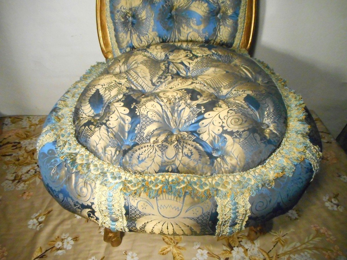 Pair Of Napoleon III Period Padded Armchair In Pure Silk-photo-1