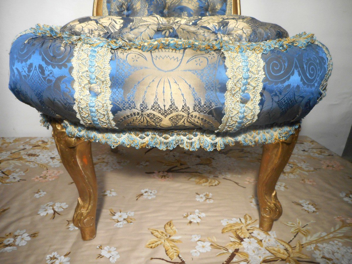 Pair Of Napoleon III Period Padded Armchair In Pure Silk-photo-2