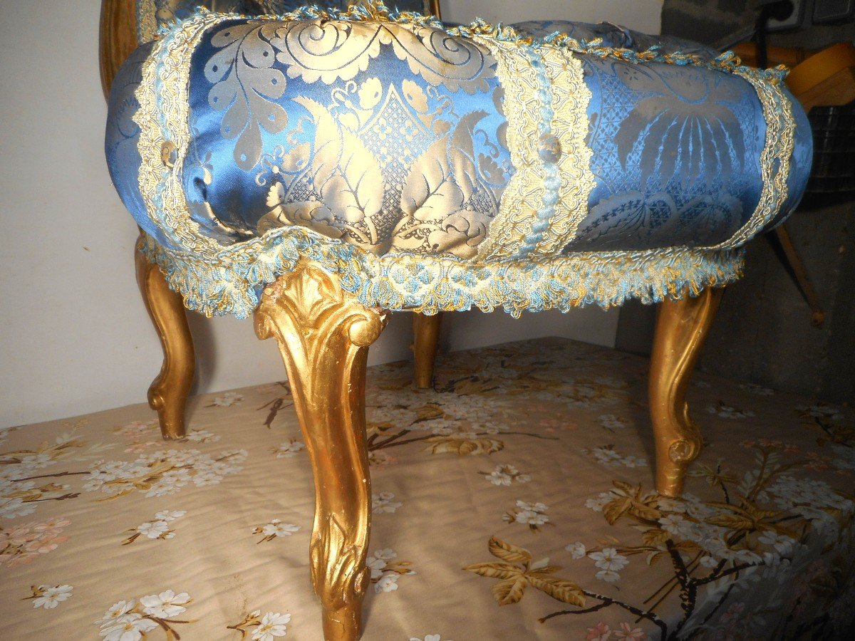 Pair Of Napoleon III Period Padded Armchair In Pure Silk-photo-3