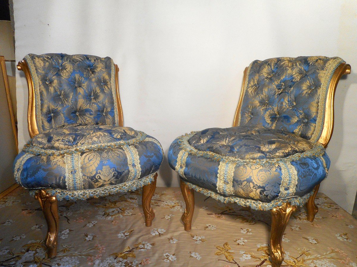 Pair Of Napoleon III Period Padded Armchair In Pure Silk