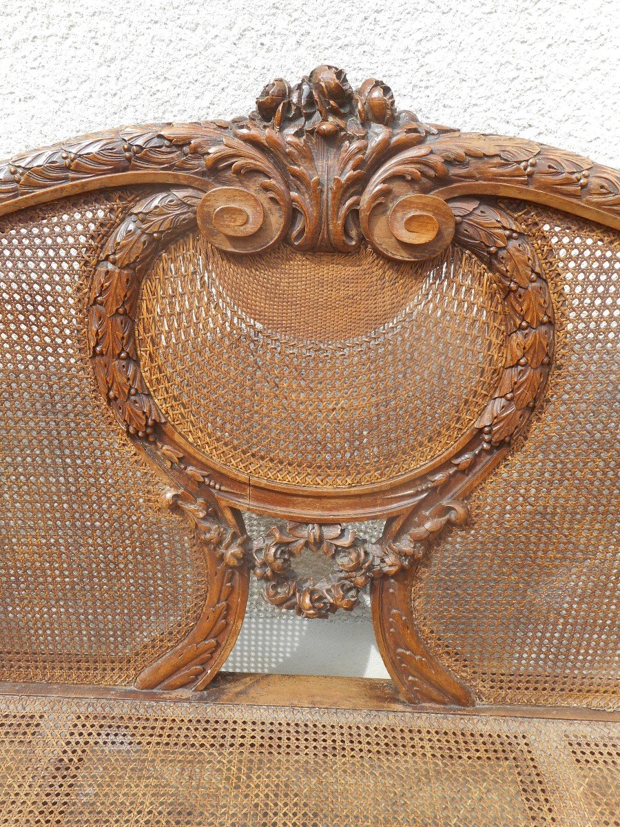 Carved Walnut And Cane Sofa Napoleon III Period-photo-4