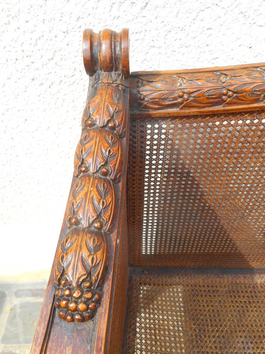 Carved Walnut And Cane Sofa Napoleon III Period-photo-2