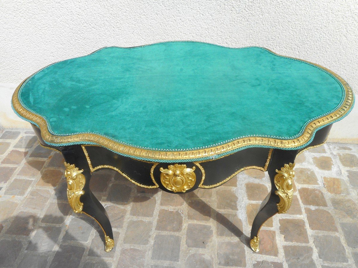 Table De Milieu En Marqueterie Et Bronze Doré Estampillé Diehl (1811-1885)-photo-2
