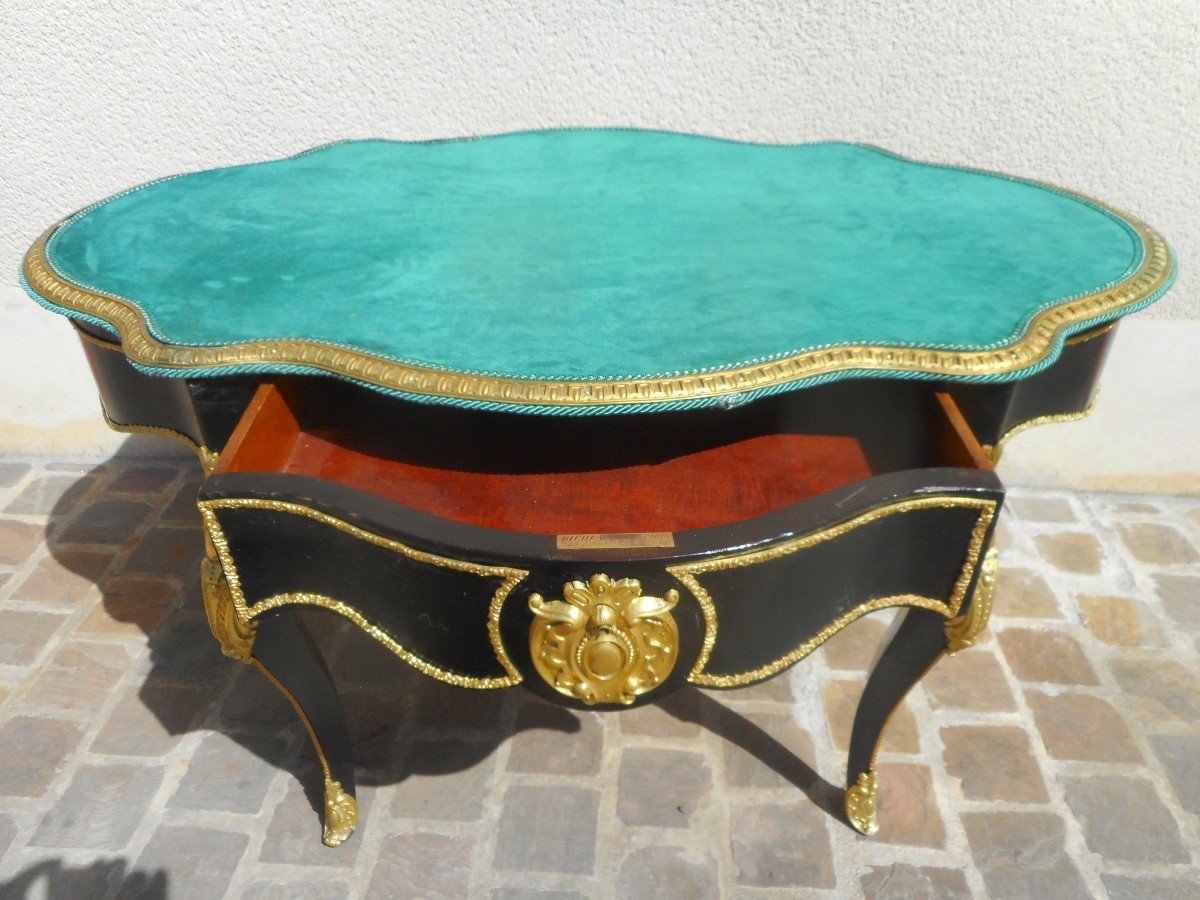 Table De Milieu En Marqueterie Et Bronze Doré Estampillé Diehl (1811-1885)-photo-3