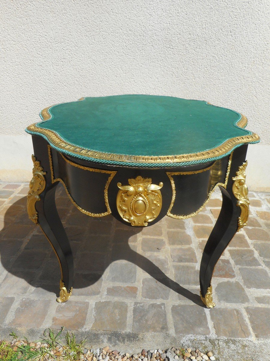 Table De Milieu En Marqueterie Et Bronze Doré Estampillé Diehl (1811-1885)-photo-4