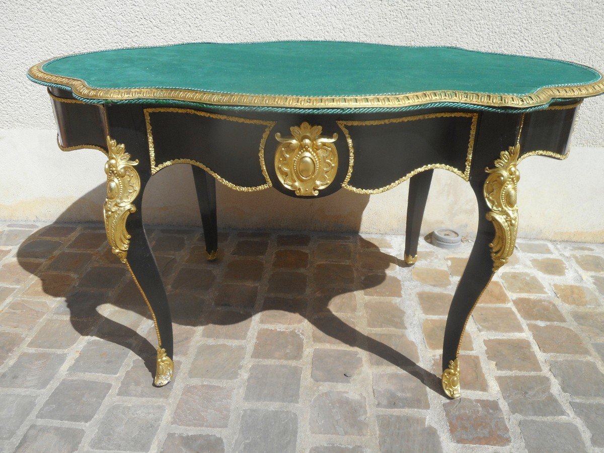 Table De Milieu En Marqueterie Et Bronze Doré Estampillé Diehl (1811-1885)-photo-8