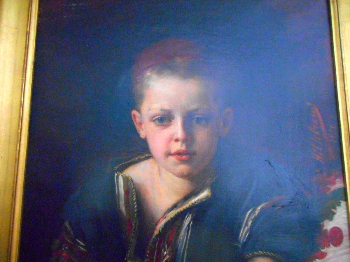 Tableau Enfant Aux Bijoux Signé Claire Hildebrand 1856-1898-photo-2