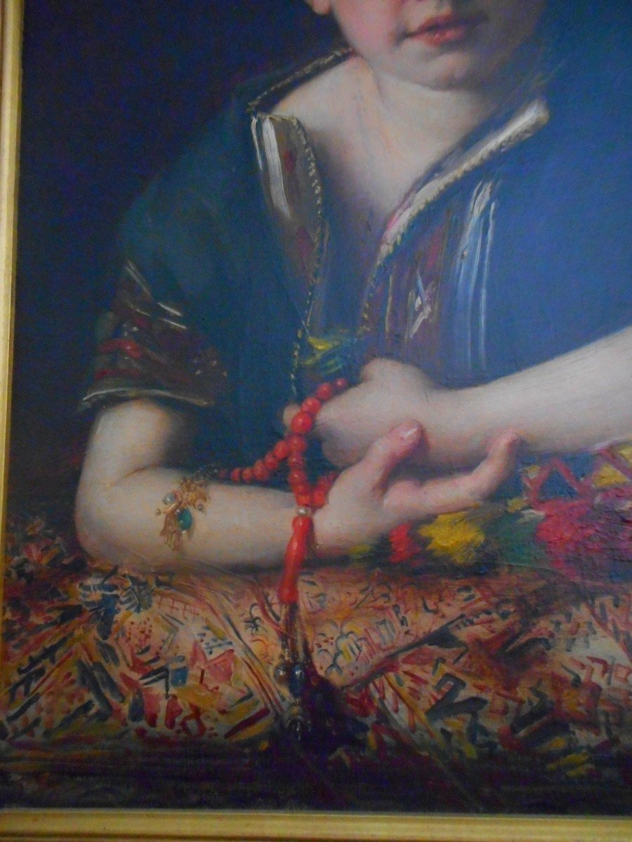 Tableau Enfant Aux Bijoux Signé Claire Hildebrand 1856-1898-photo-3