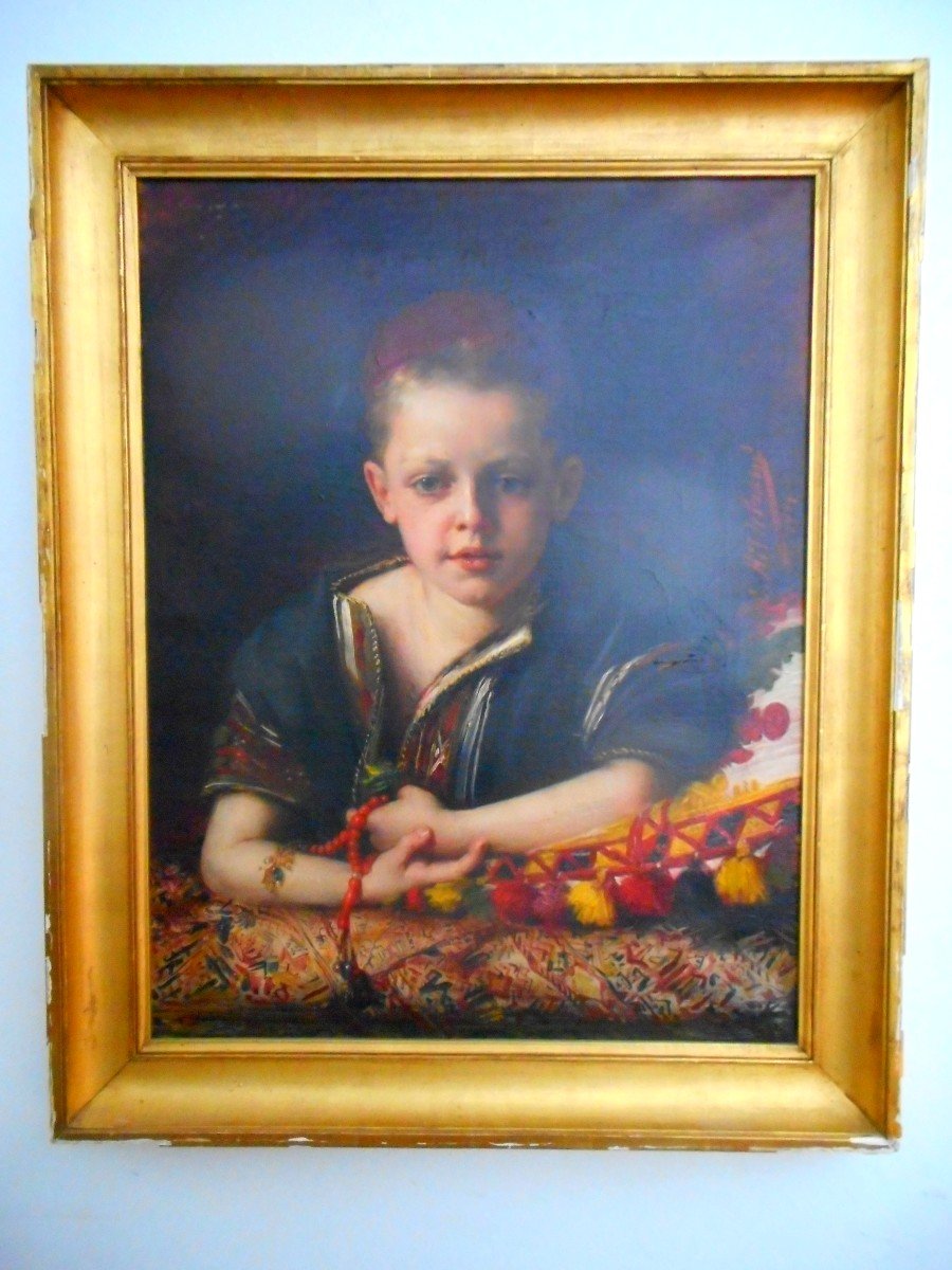 Tableau Enfant Aux Bijoux Signé Claire Hildebrand 1856-1898