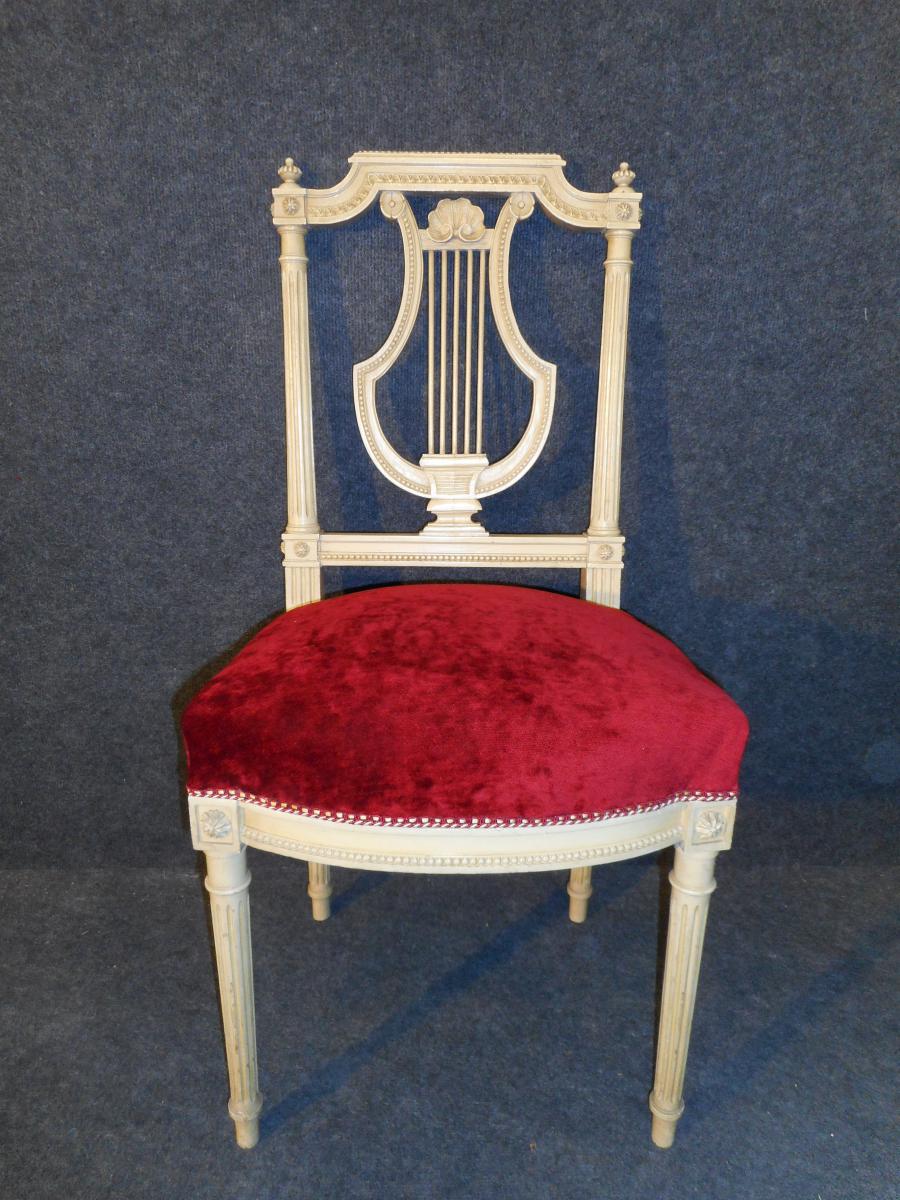 Series Of 6 Chairs Lyre Time Late Nineteenth Completely Retyped-photo-3