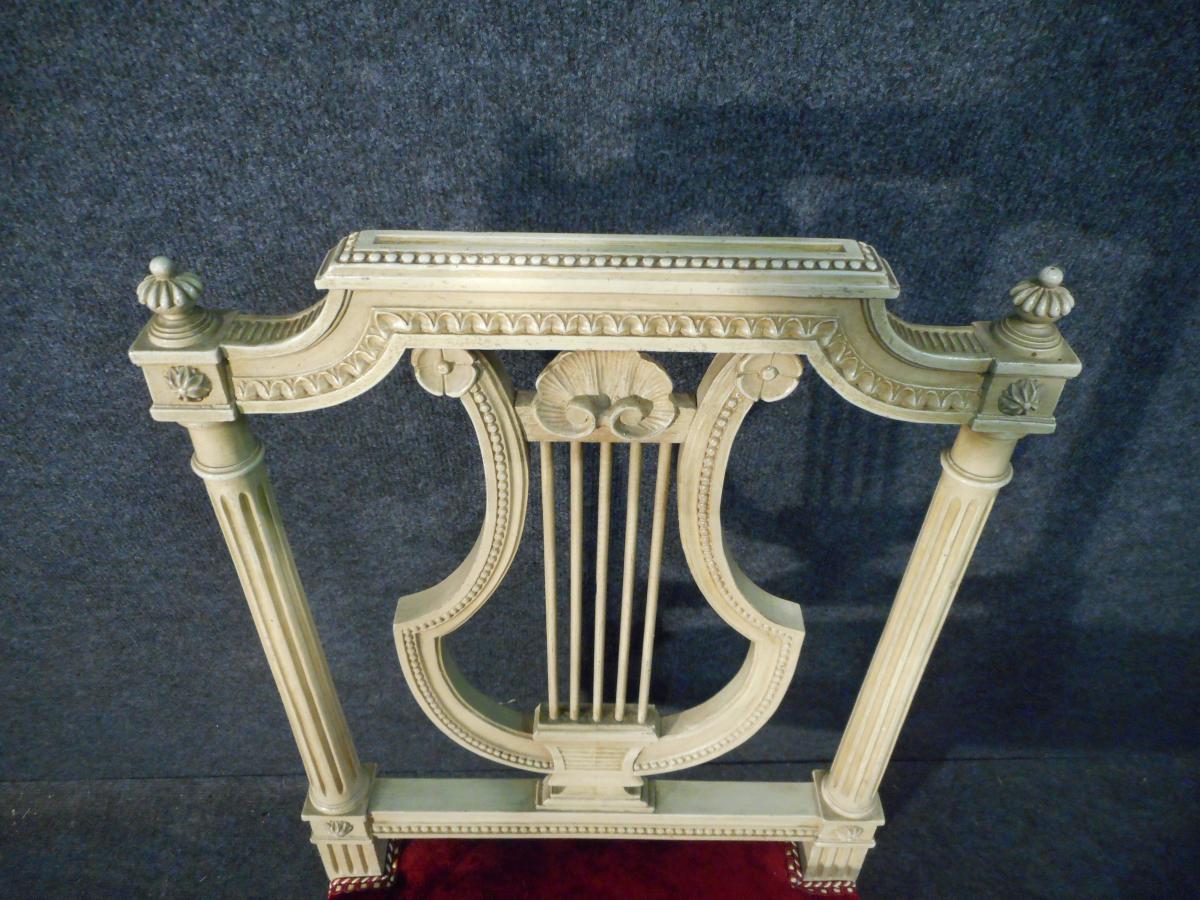 Series Of 6 Chairs Lyre Time Late Nineteenth Completely Retyped-photo-3