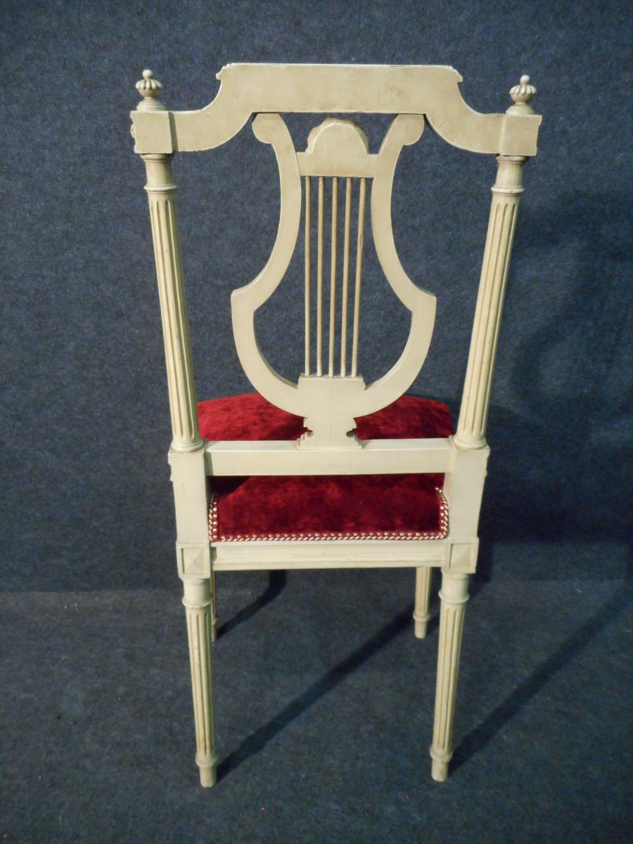 Series Of 6 Chairs Lyre Time Late Nineteenth Completely Retyped-photo-5