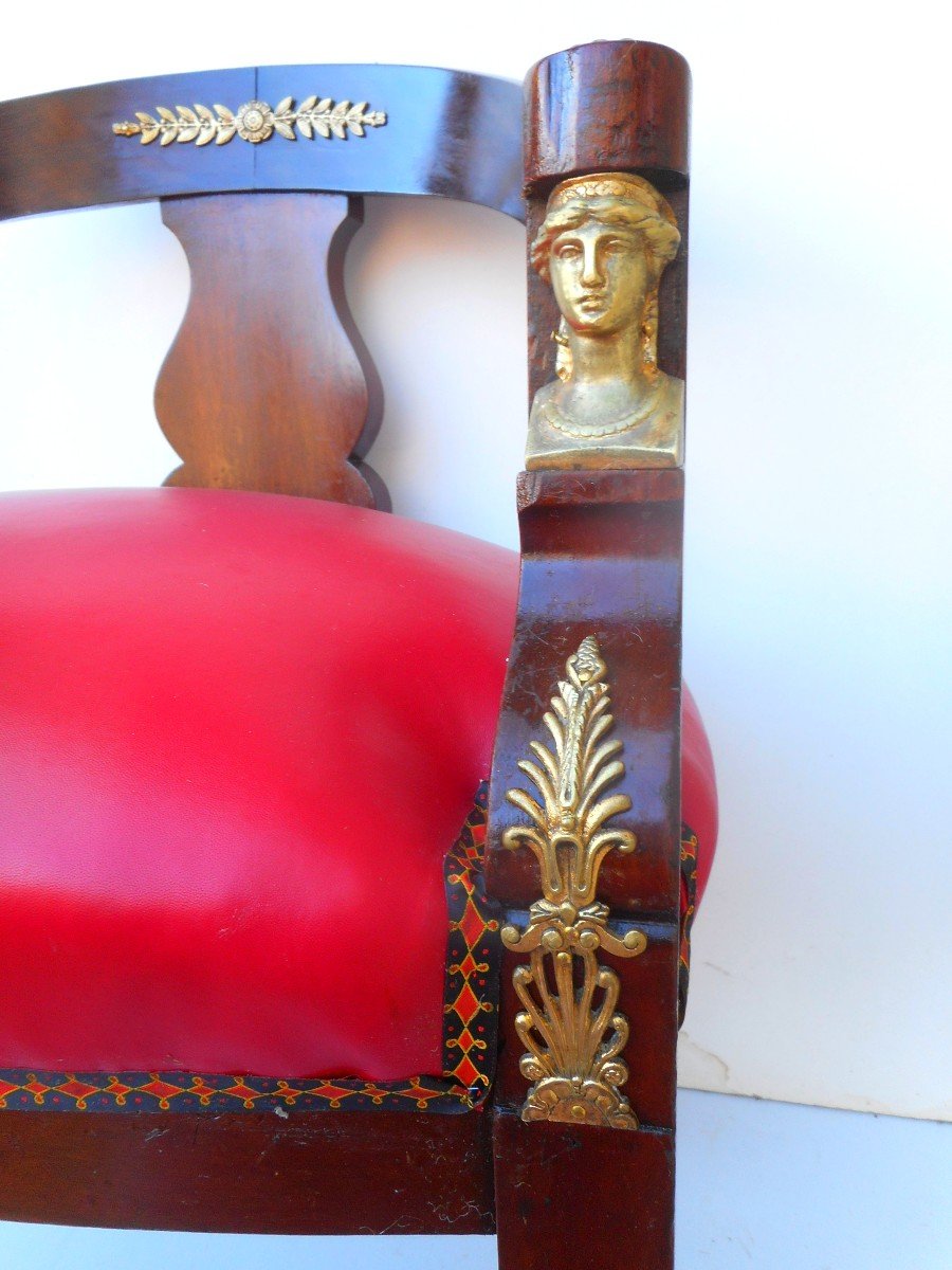 Fauteuil De Bureau époque XIXe En Acajou Et Bronze Doré Retour Egypte -photo-4