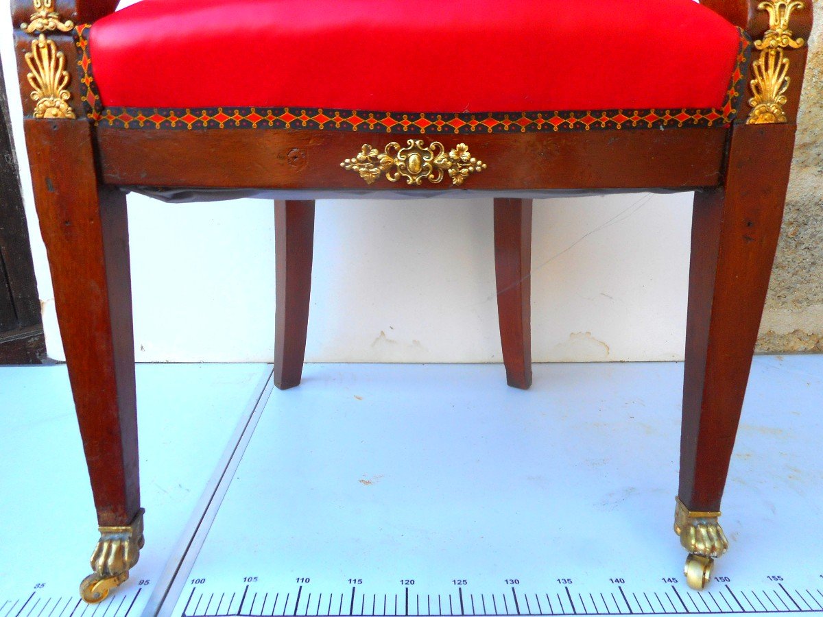 Fauteuil De Bureau époque XIXe En Acajou Et Bronze Doré Retour Egypte -photo-1