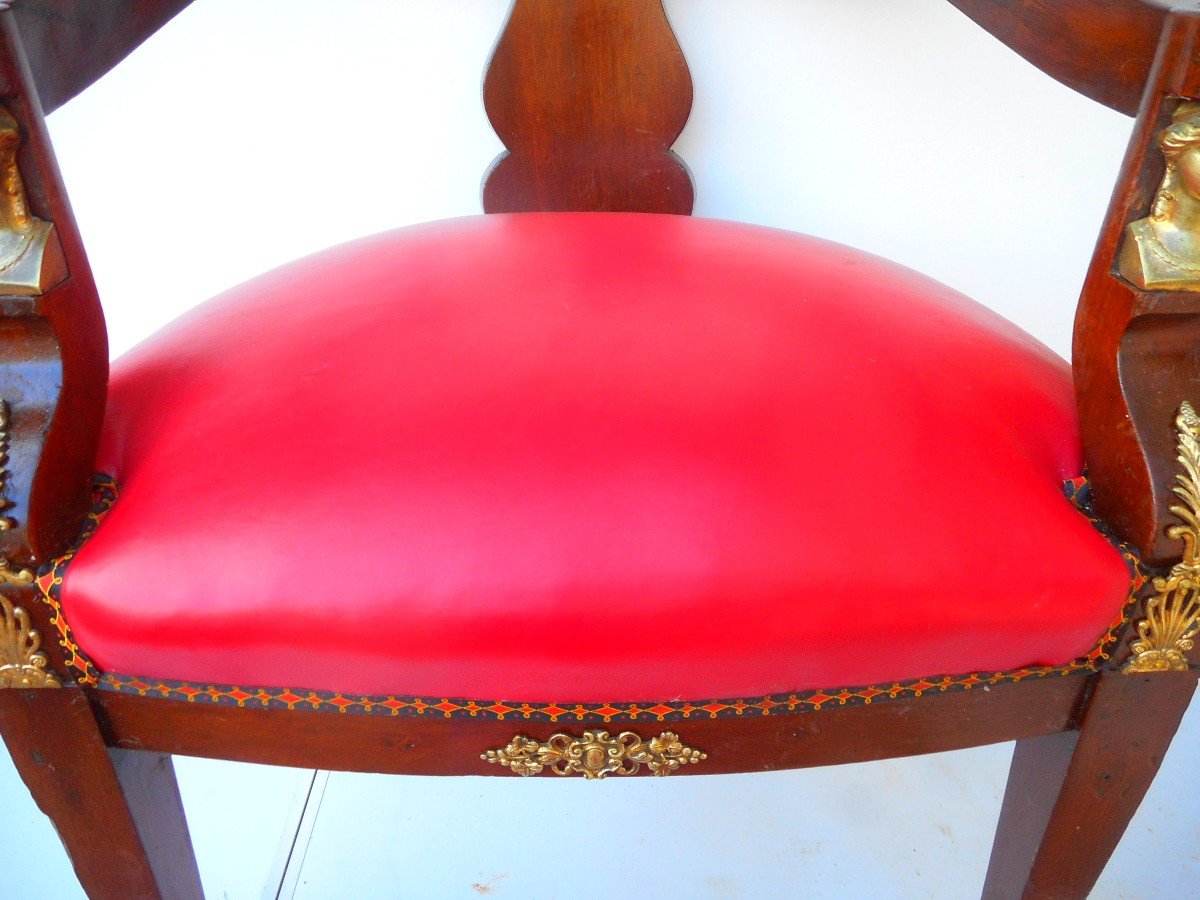 Fauteuil De Bureau époque XIXe En Acajou Et Bronze Doré Retour Egypte -photo-2