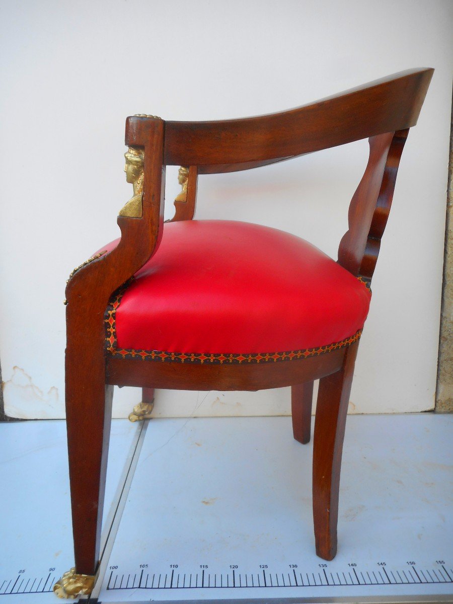 Fauteuil De Bureau époque XIXe En Acajou Et Bronze Doré Retour Egypte -photo-6