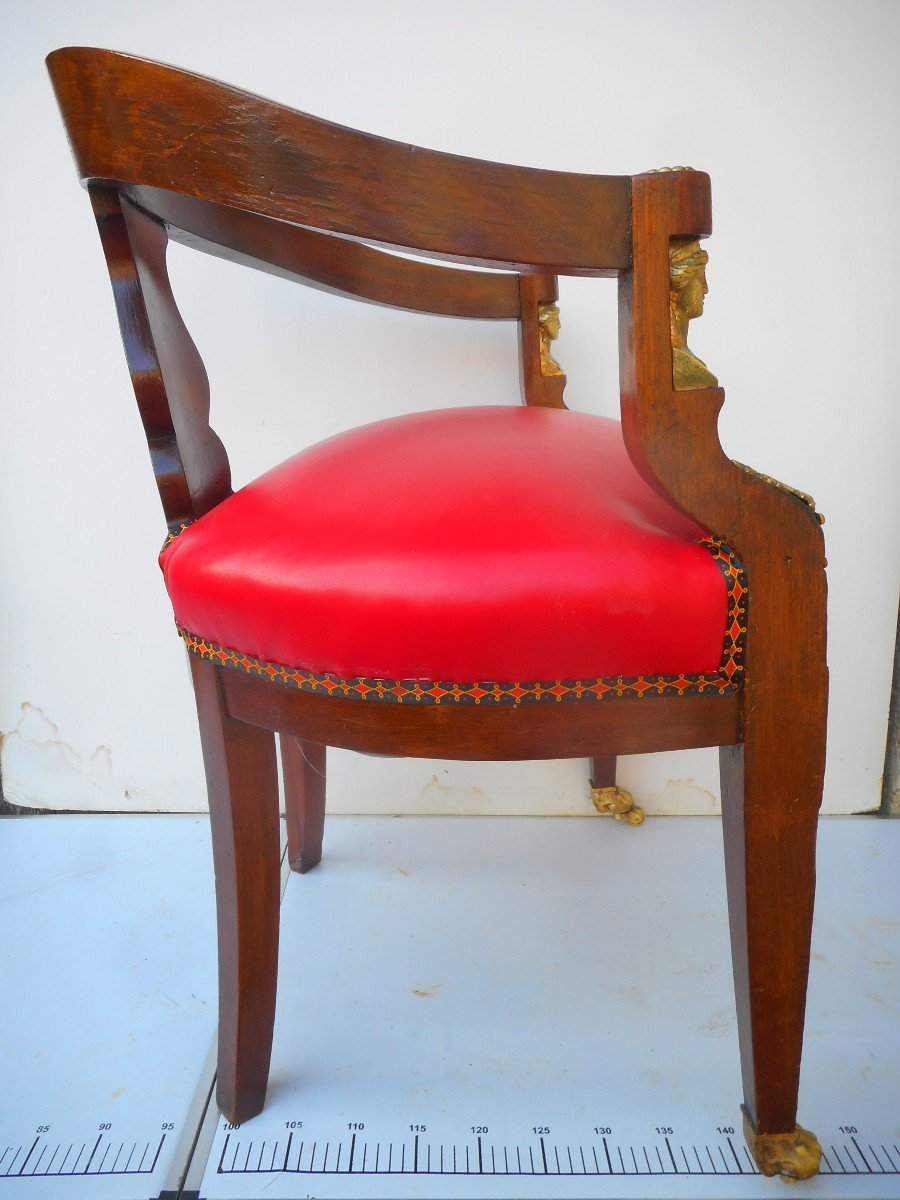 Fauteuil De Bureau époque XIXe En Acajou Et Bronze Doré Retour Egypte -photo-8