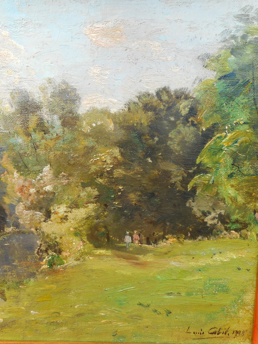 Tableau Paysage Animée De Louis Alexandre Cabie 1853-1939-photo-2