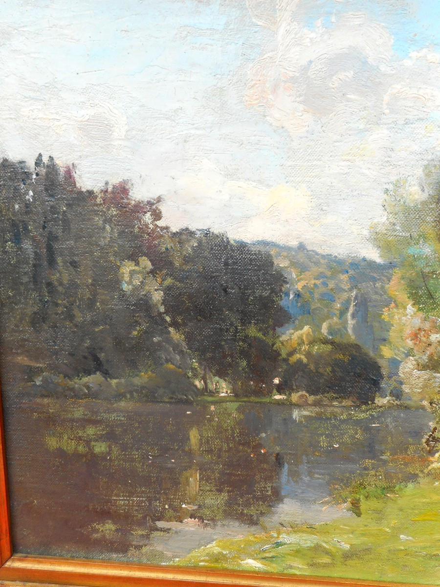 Tableau Paysage Animée De Louis Alexandre Cabie 1853-1939-photo-4