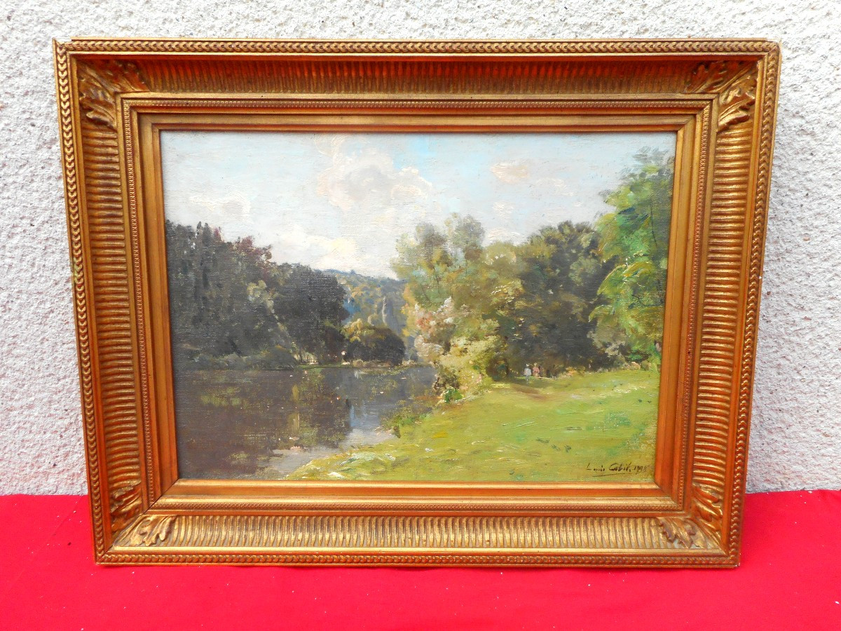 Tableau Paysage Animée De Louis Alexandre Cabie 1853-1939