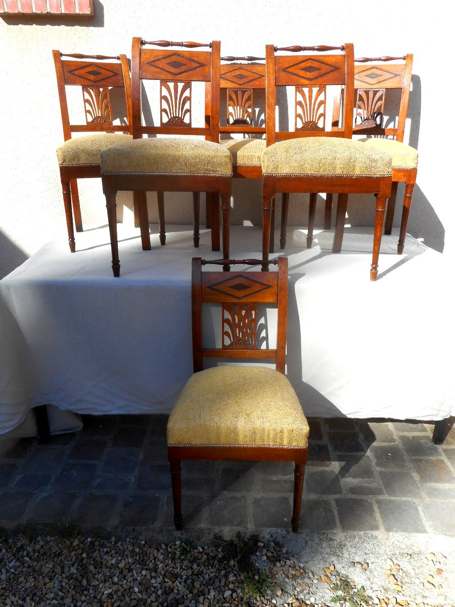 Set Of 6 Mahogany Chairs From The Directoire Period