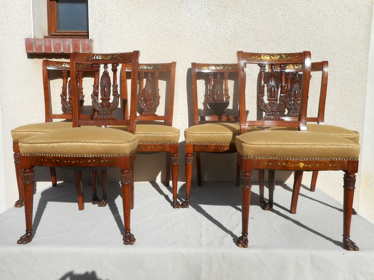 Set Of 19th Century Armchairs And Chairs In Mahogany And Gilded Bronze-photo-3