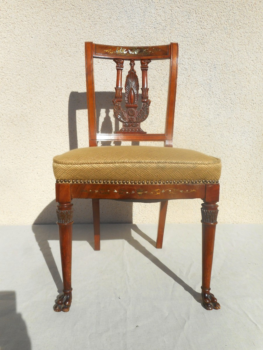 Set Of 19th Century Armchairs And Chairs In Mahogany And Gilded Bronze-photo-6