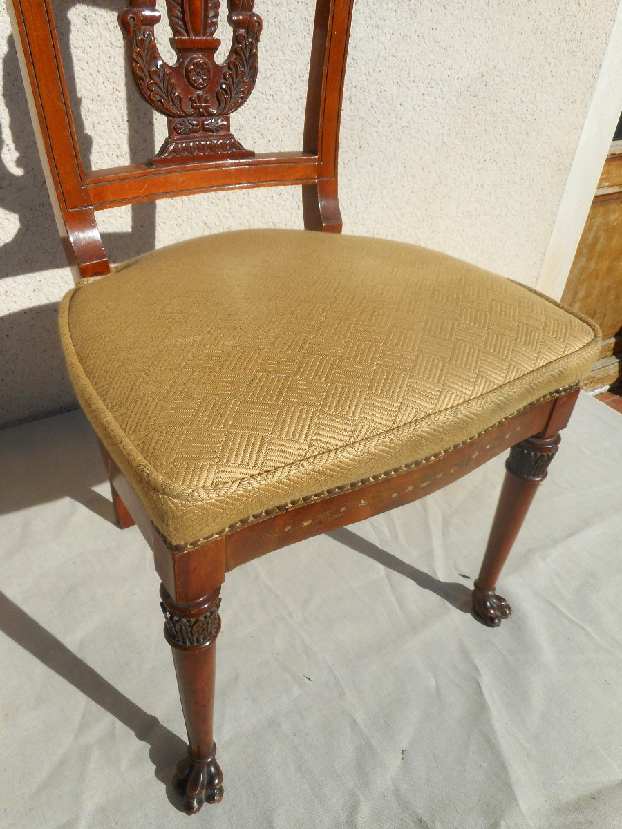 Set Of 19th Century Armchairs And Chairs In Mahogany And Gilded Bronze-photo-8