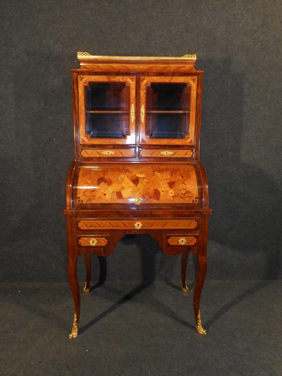 Office Cylinder Showcase Marquetry Era Nineteenth Century