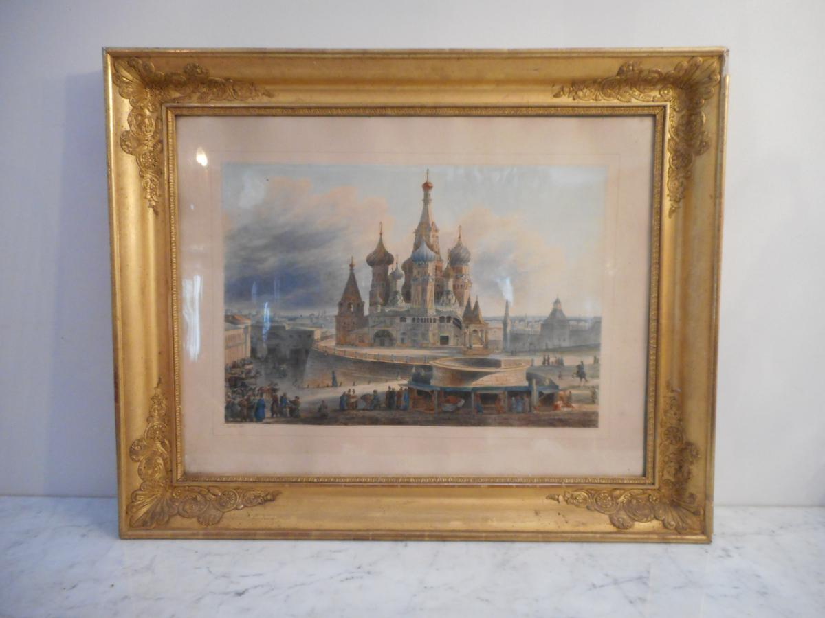 Aquarelle Place Rouge De Moscou Par Auguste Jean Baptiste Cadolle 1782-1849