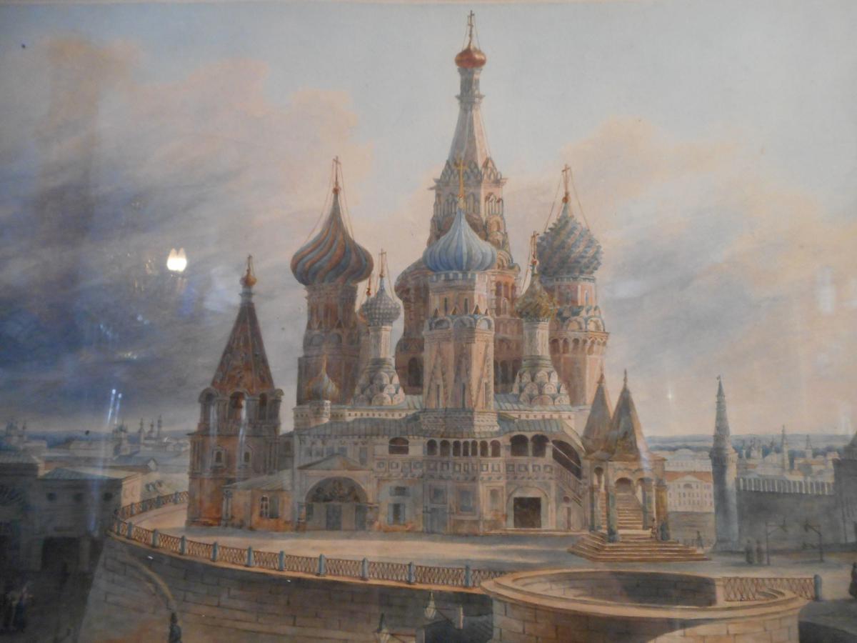 Aquarelle Place Rouge De Moscou Par Auguste Jean Baptiste Cadolle 1782-1849-photo-4