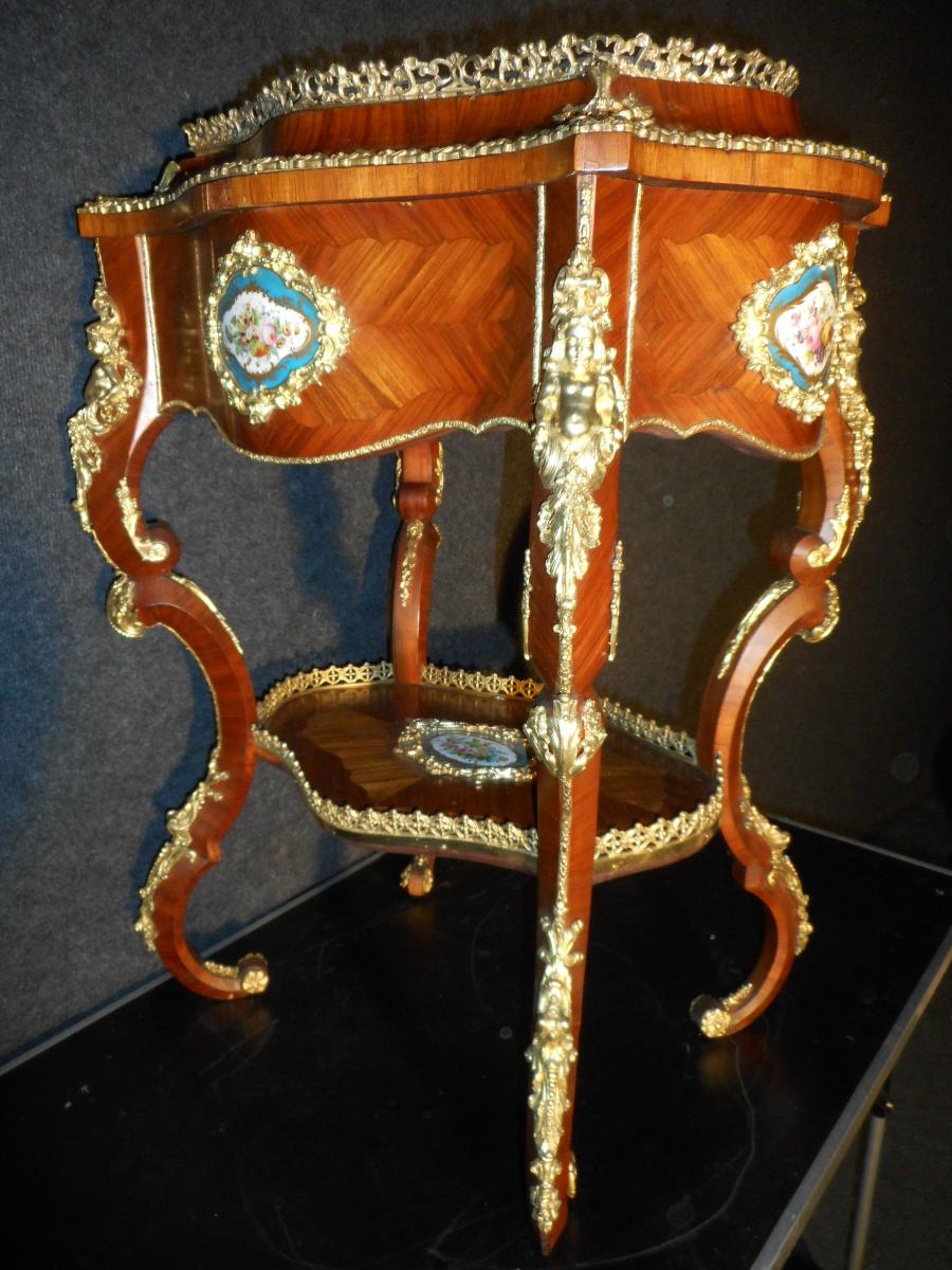 Jardiniere Nineteenth Time Marquetry And Gilt Bronze Plates With Sèvres-photo-2