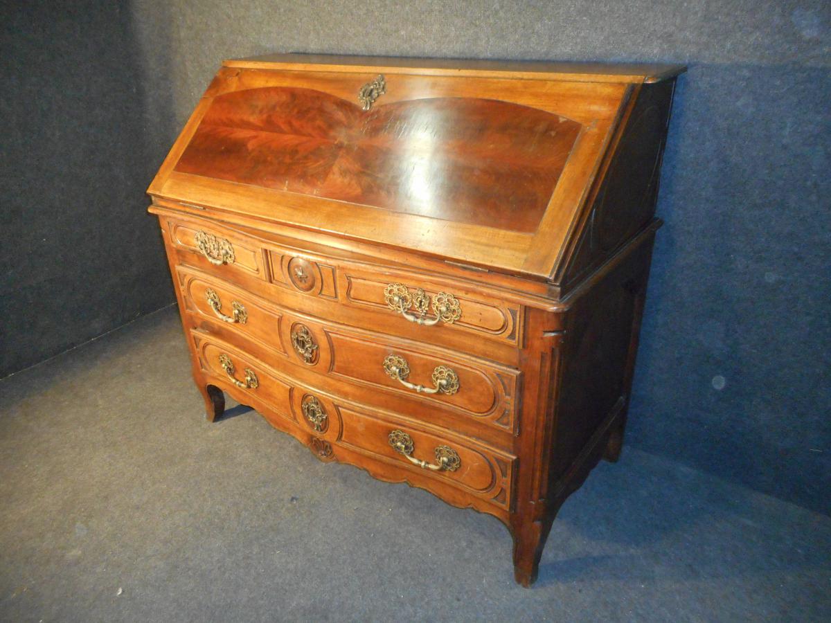 Commode Scriban Galbée époque XVIII En Noyer Et Acajou-photo-2