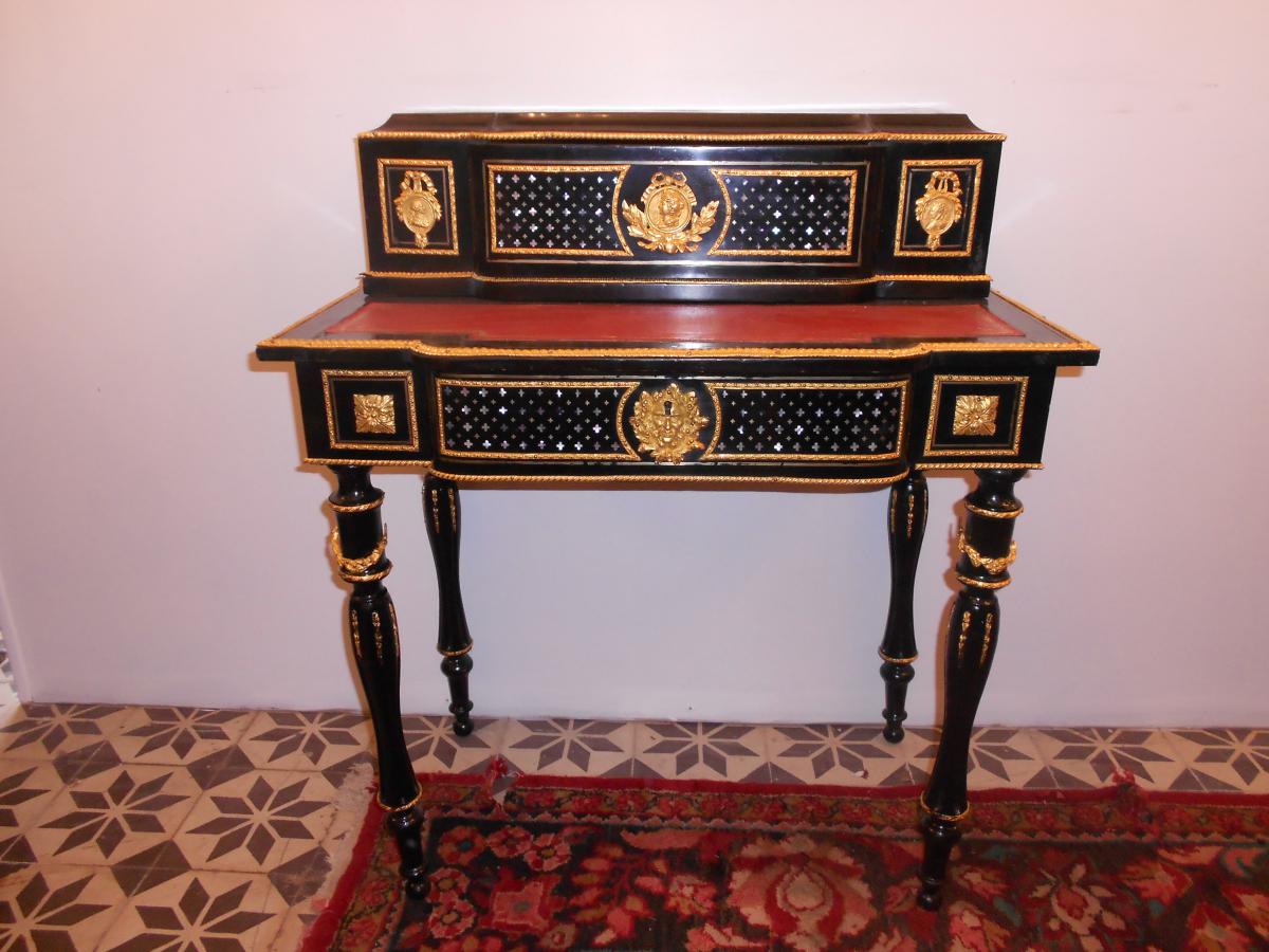 Bureau De Femme époque Napoléon III En Marqueterie Et Bronze Doré