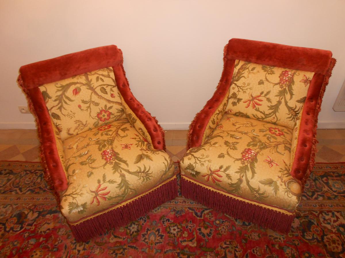 Paire De Fauteuils Boutonnés époque Napoléon III-photo-2